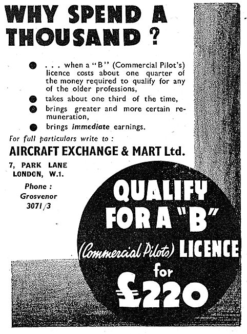 Aircraft Exchange & Mart - Traing For The Pilots 'B' Licence     
