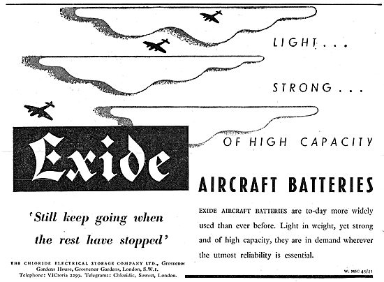 Exide Aircraft Batteries 1942 Advert                             