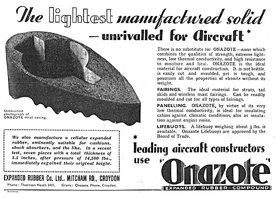 Exapnded Rubber Co. Onazote Synthetic Rubber Components 1938     