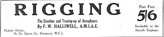 F W Halliwell For The Erection & Trueing-Up Of Aeroplanes        