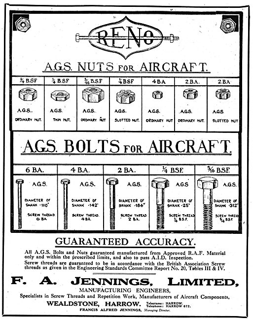 F.A.Jennings Ltd. Manufacturing Engineers, AGS Parts. Harrow     