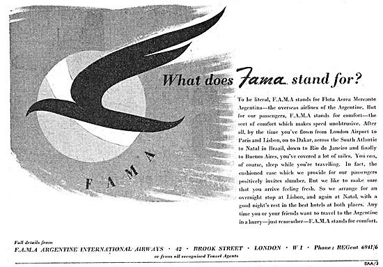 FAMA  Argentine Airlines 1948 Advert                             