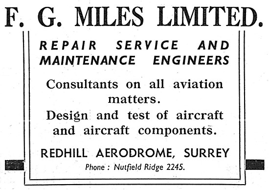 F.G.Miles Redhill. Aircraft Services & Consultants               