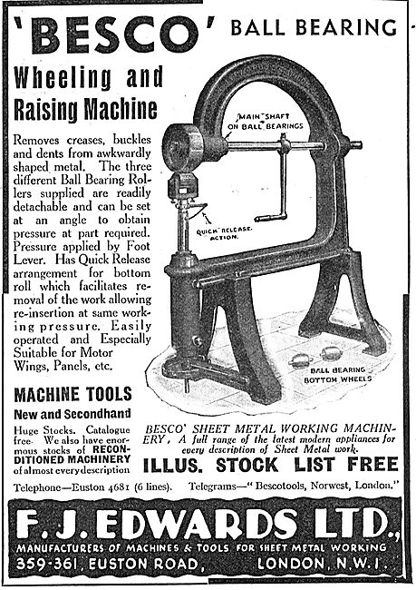 F.J.Edwards.  BESCO Ball Bearing Wheeling & Raising Machine 1939 