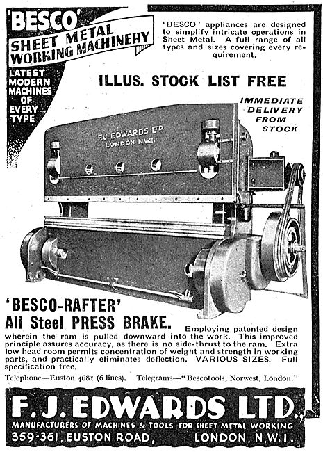 F.J.Edwards Machine Tools: - Besco-Rafter All Steel Press Brake  