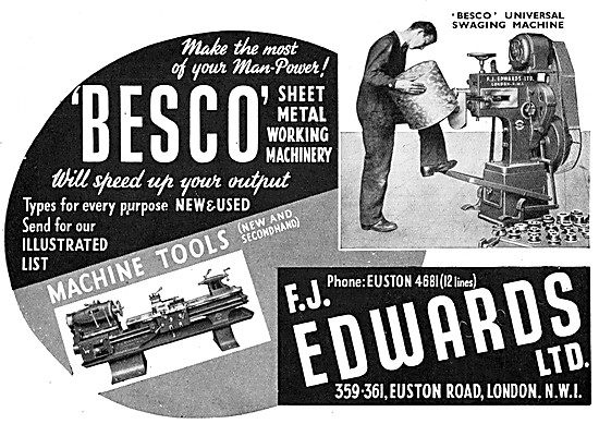 F.J.Edwards Machine Tools For Sheet Metal Work                   