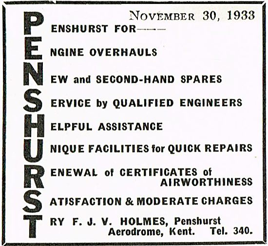 F J V Holmes Aircraft Maintenance At penshurst Aerodrome         