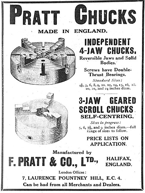 F.Pratt & Co Ltd. Halifax. Machine Tools, Pratt Chucks           