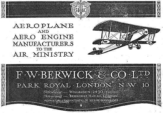 F.W.Berwick & Co. Aeroplane & Aero Engine Manufacturers          
