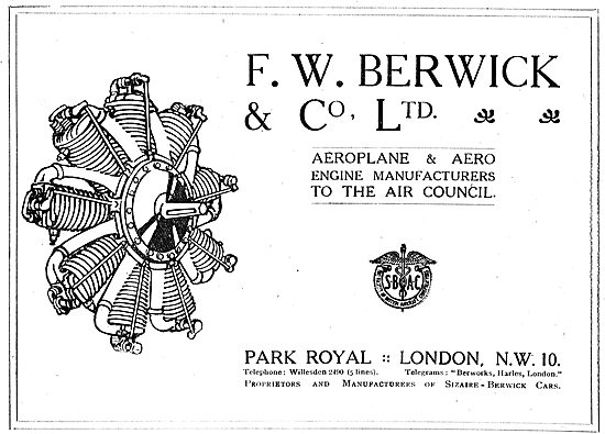 F.W.Berwick & Co. Aeroplane & Aero Engine Manufacturers          