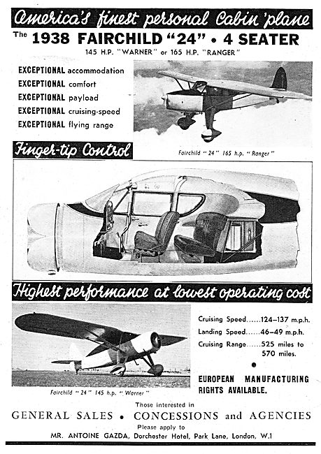 1938 Fairchild 24 - 145hp Warner or 165hp Ranger Engines         