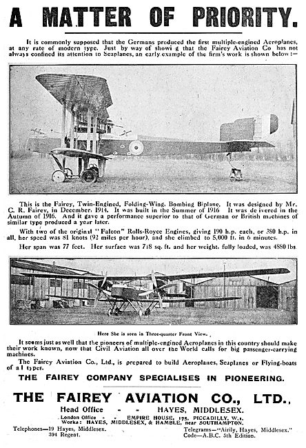 Fairey Twin Engined Folding Wing Bombing Biplane                 