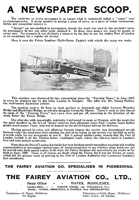 Fairey Seaplane - Sidney Pickles Newspapers                      