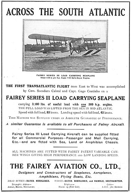 Fairey Series III Load Carrying Seaplane                         