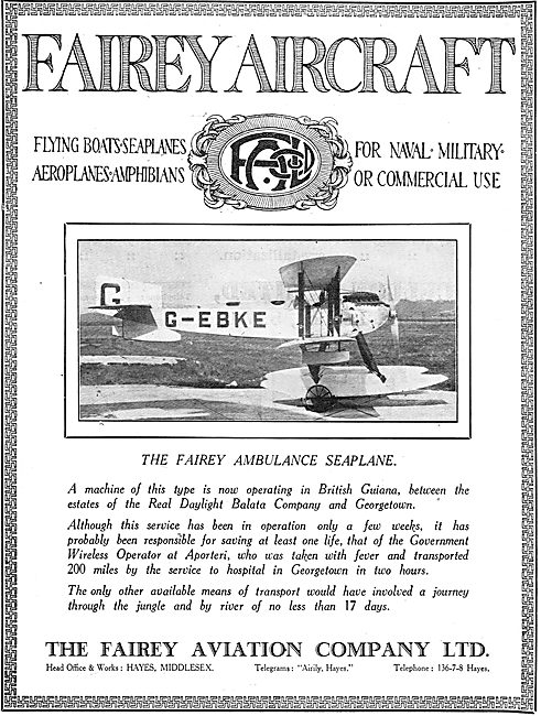Fairey Ambulance Seaplane. G-EBKE                                