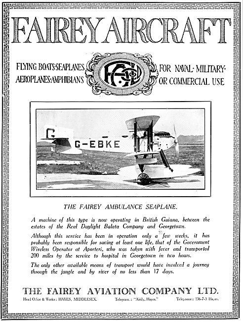 Fairey Ambulance Seaplane G-EBKE                                 