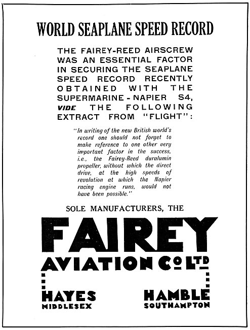 Fairey-Reed Airscrews 1925                                       