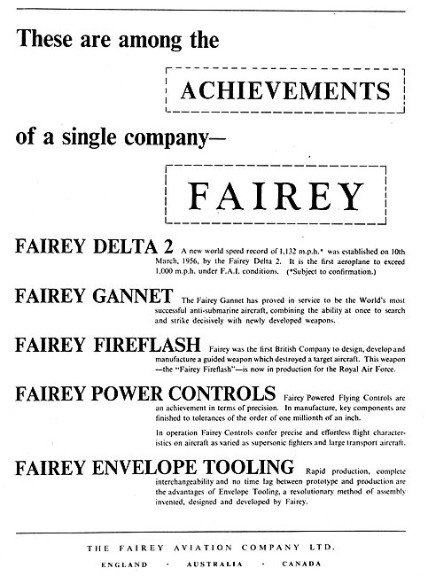 Fairey Aviation Achievements                                     
