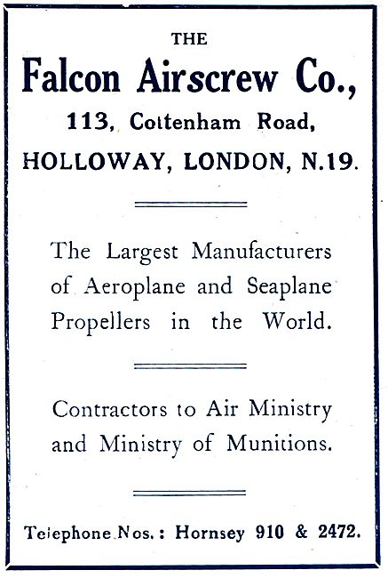 The Falcon Airscrew Co. Largest Manufacturer Of Aeroplane Props. 