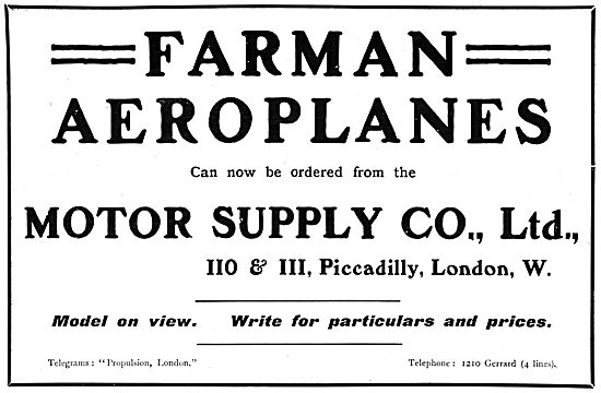 Farman Aeroplanes. Motor Supply Company                          