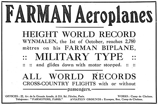 Farman Aeroplanes - Wynmalen Height Record - Military Type       