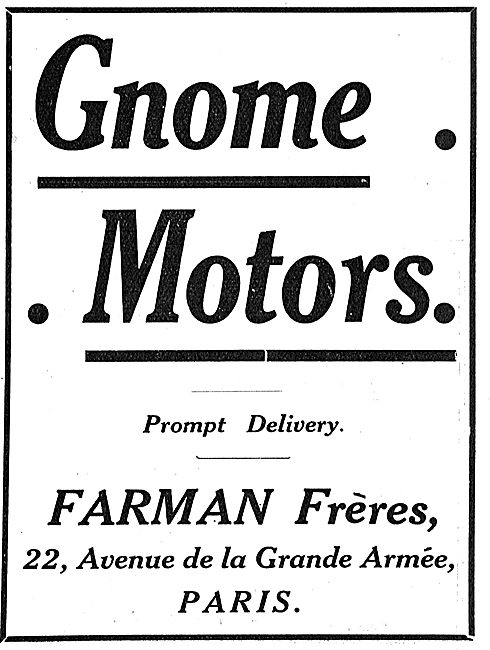 Prompt Delivery On Gnome Aero Motors From Farman Freres Paris    