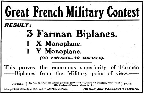 Farman Aeroplanes Win The Great French Military Aeroplane Contest