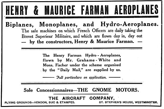 Farman Aeroplanes - Sole Concessionaires The Gnome Motors        