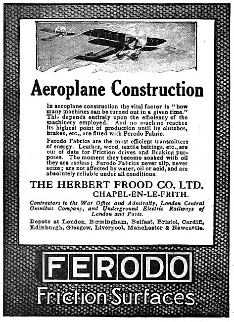 Ferodo Fabrics For Aircraft - 1919 Advert                        