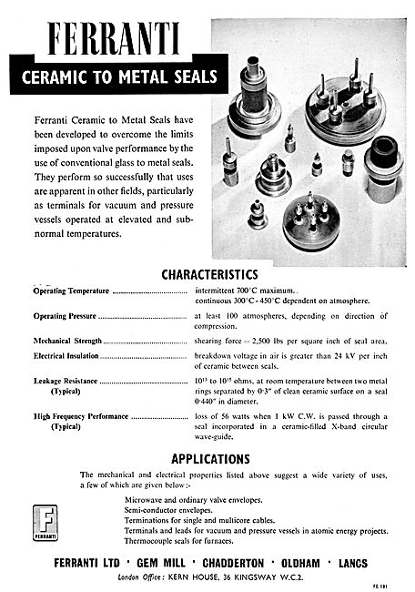 Ferranti Ceramic To Metal Seals                                  