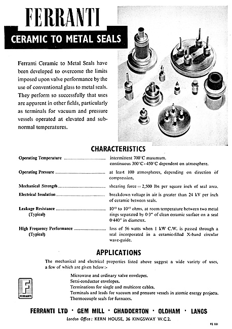 Ferranti Ceramic To Metal Seals                                  