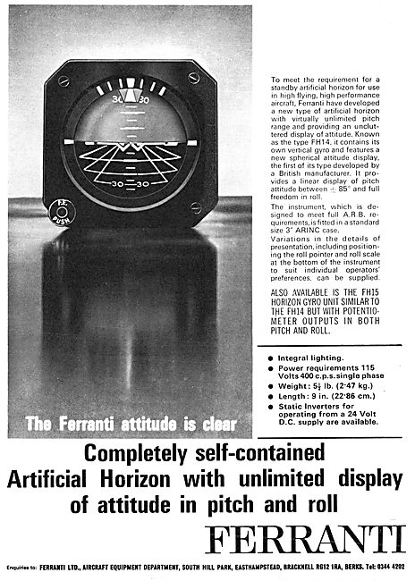 Ferranti Avionics FH14 Standby Artificial Horizon                