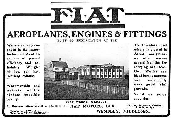 FIAT Motors Ltd. (Wembley) - Aeroplanes, Engines & Fittings      