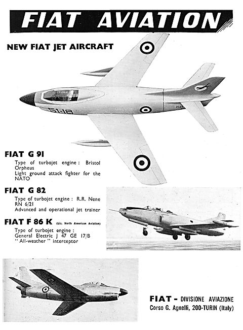 Fiat Jet Aircraft Range 1956                                     