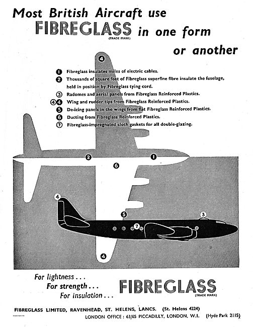 Most British Aircraft Use Fibre Glass From Fibreglass Ltd        