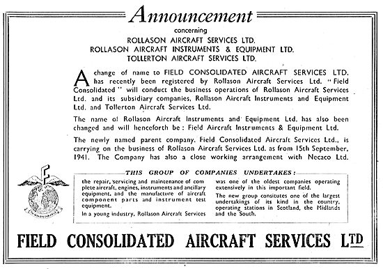 Field Consolidated Aircraft Services Tollerton. Rollason Necaco  