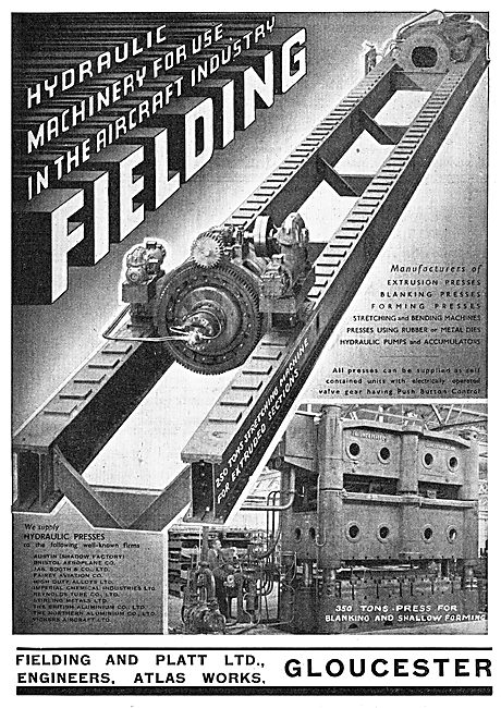 Fielding & Platt Ltd: Gloucester. Hydraulic Machine Tools 1939   