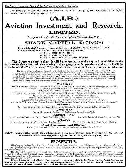 Aviation Investment & Research Ltd - Shares Offer                