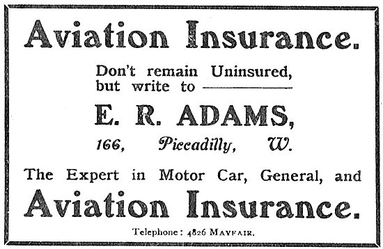 E.R.Adams Aviation Insurance. 166 Picadilly.                     