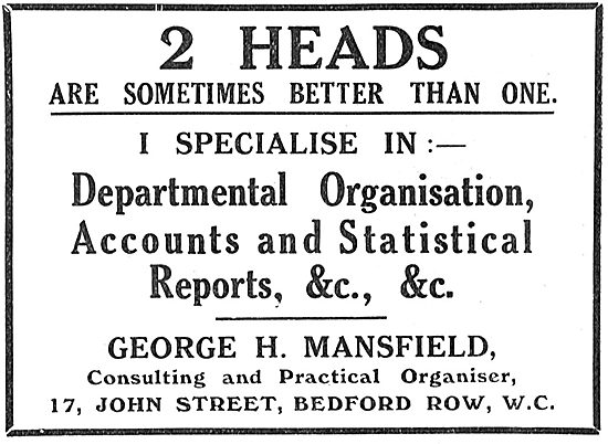 George H.Mansfield Departmental Organisation & Accounts          