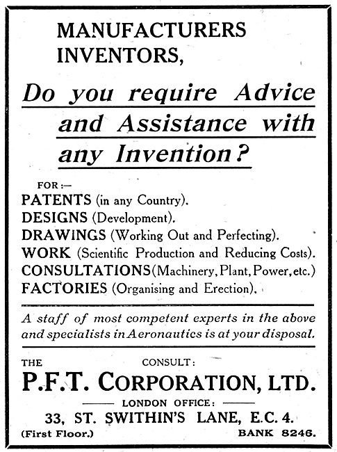 P.F.T.Corporation - Services To Inventors 1917                   