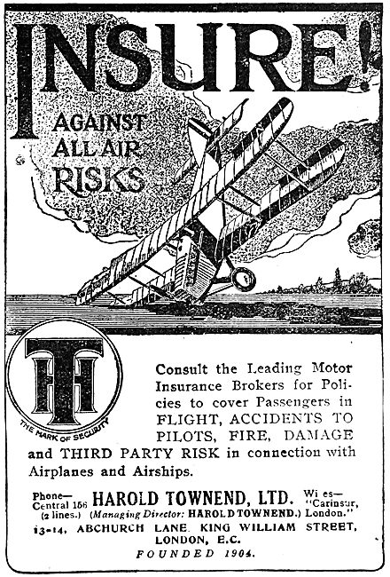 Harold Townend Ltd - Aviation Insurnace 1919                     