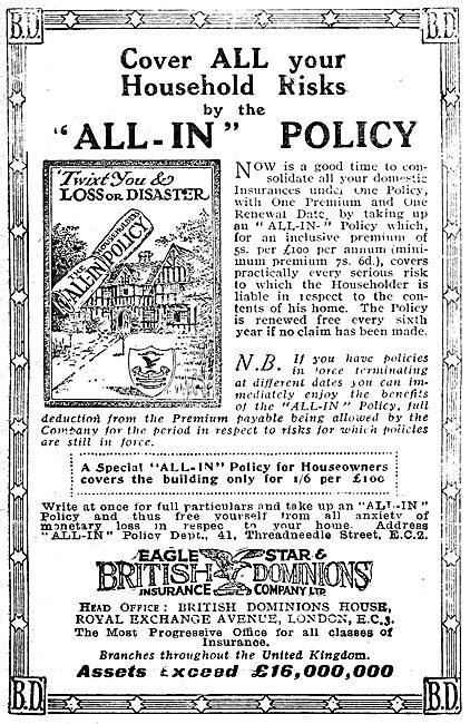 Eagle Start & British Dominions Insurance Company - 1919 Advert  