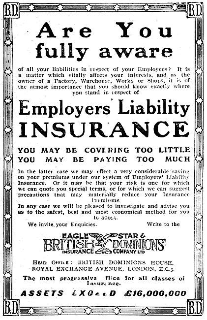 Eagle Start & British Dominions Insurance Company - 1919 Advert  