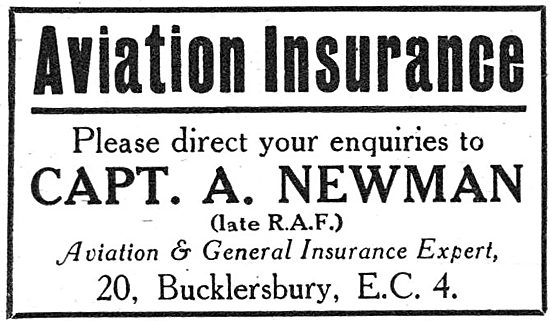 Capt. A.Newman (Late R.A.F.) Aviation Insurance Expert  1919     