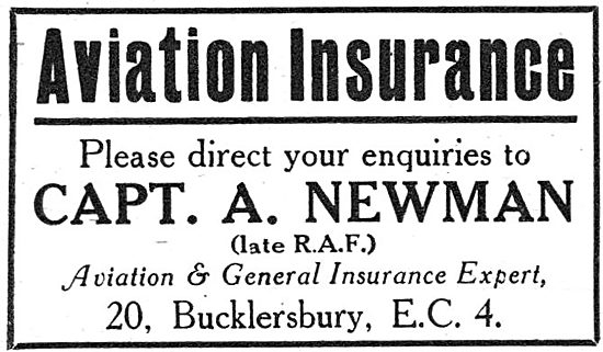 Capt. A.Newman (Late R.A.F.) Aviation Insurance Expert  1919     