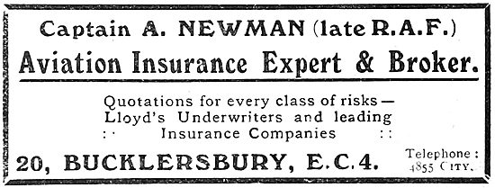 Capt. A.Newman (Late R.A.F.) Aviation Insurance Broker 1919      