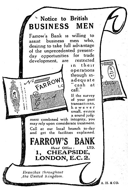 Farrow's Bank - 1919 Advert                                      