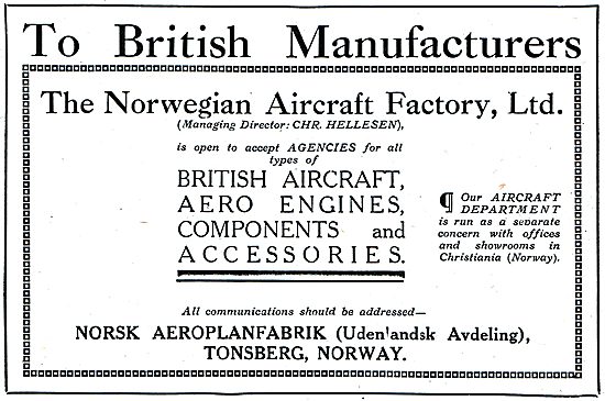 The Norwegian Aircraft Factory Seeks Agents 1919                 
