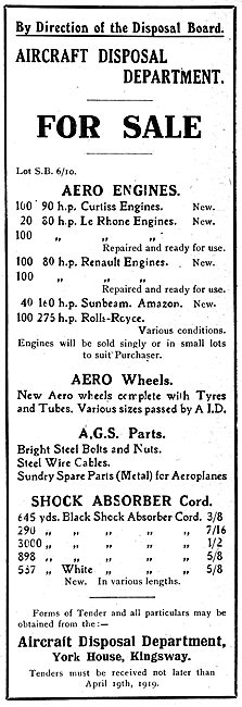 Government Aircraft Disposal Department - 1919                   